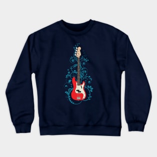 Red P-Style Bass Guitar Flowering Vines Crewneck Sweatshirt